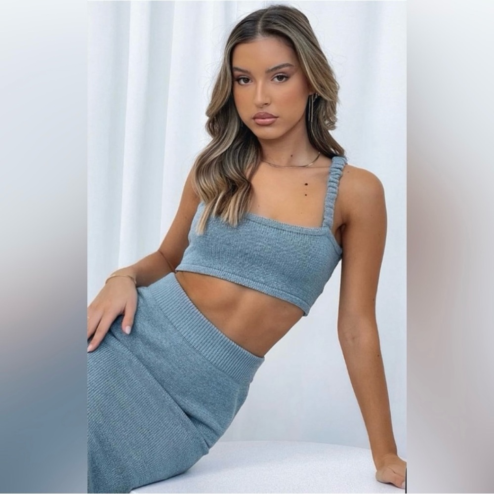 NWT White Fox Boutique Blue Knit Crop Top - Large